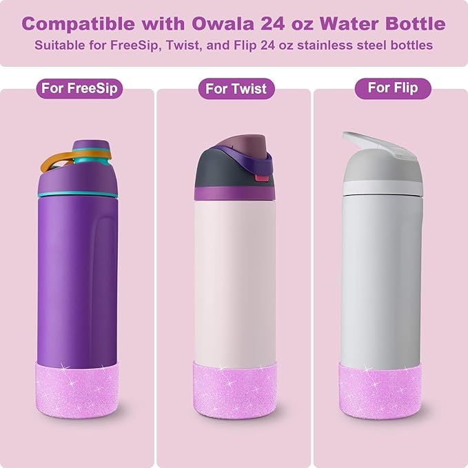 2PCS Silicone Water Bottle Boot for Owala 24oz 32oz 40oz, Anti-Slip Protective Sleeve Bottom Bumper Protector for FreeSip, Twist, and Flip Stainless Steel Water Bottles Alwenid