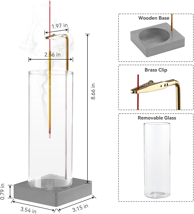 1 Pack Incense Holder for Sticks, Insence-Stick Holder Ash Catcher with Removable Glass [Anti-Ash Flying], Mess-Free Incense Burner Holder, Perfect for Meditation Yoga Relaxation,Home Decor(Dark Gray) - Bloomnest