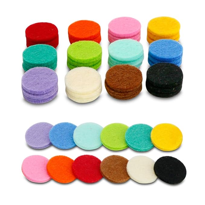 Maromalife 48PCS 22mm Replacement Refill Pads for 30mm Essential Oil Diffuser Necklace, Felt Pads for Aromatherapy Necklace Pendant Diffuser Bracelet Car Diffuser Vent Clip with 12 Colors, 0.87 Inch - Bloomnest
