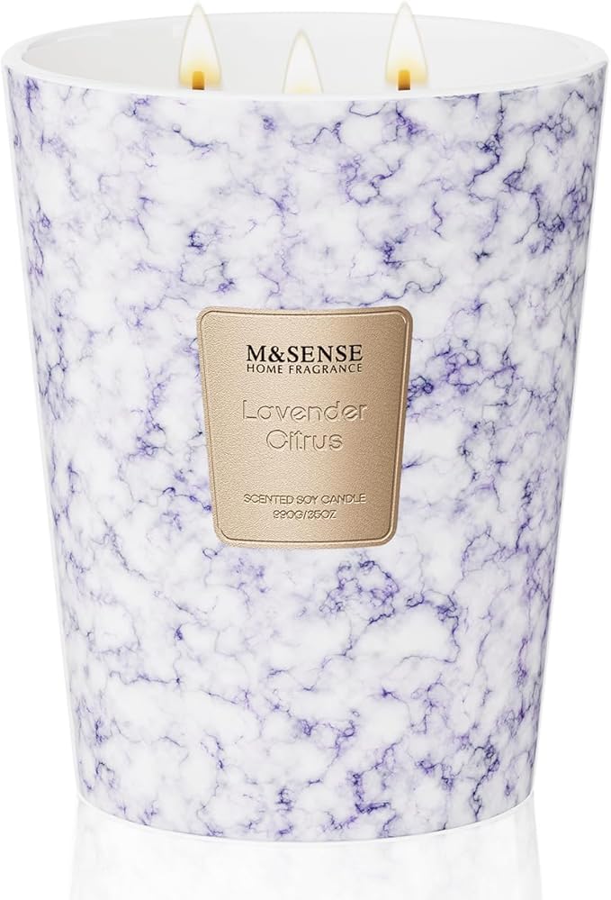 M&SENSE LavenderCitrus Scented Candles for Home, 3-Wick Highly Scented Jar Candles, Extra Large Candle 35 Oz 150 Hours Long Lasting Burning, Relaxing Aromatherapy Candle for Stress Relief, Meditation - Bloomnest