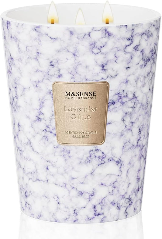 M&SENSE LavenderCitrus Scented Candles for Home, 3-Wick Highly Scented Jar Candles, Extra Large Candle 35 Oz 150 Hours Long Lasting Burning, Relaxing Aromatherapy Candle for Stress Relief, Meditation - Bloomnest
