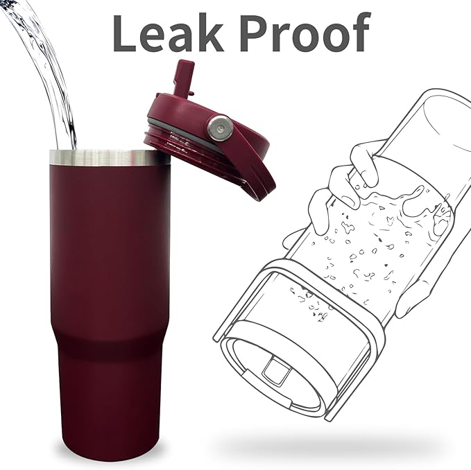 30 oz Tumbler with Handle, Double Wall Vacuum Insulated Tumblers with Flip Straw, Coffee Mug 30oz Powder Coated Cup for Hot and Cold Drinks(Red,8 pack)