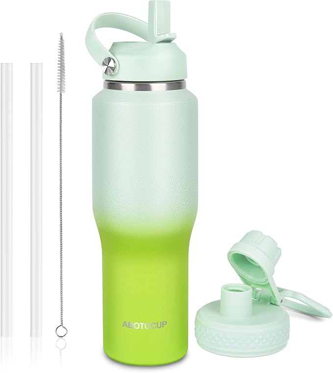 32oz Insulated Water Bottle, Fit in Any Car Cup Holder, Water Bottle with Straw Lids, Stainless Steel Insulated Water Flask Double Wall Leak-proof BPA Free to Keep Cold&Hot - Bloomnest