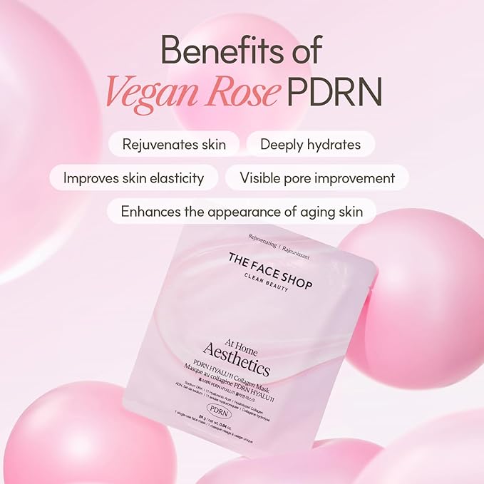 The Face Shop Rose PDRN Pink Collagen Face Mask, Korean Glass Skin Essential, Hyaluronic Acid for Moisturizing & Skin Elasticity, Firming, 4EA - Bloomnest