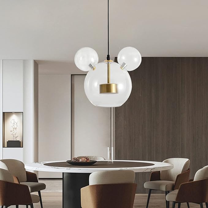 Cartoon Mouse Pendant Light Creative Personality Glass Chandelier Cute Fun Children's Bedroom Height Adjustable Ceiling White 001 001 - Bloomnest