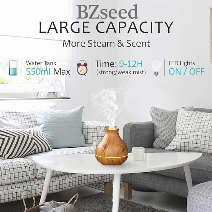 BZseed Aromatherapy Essential Oil Diffuser,2 PCS Humidifier with 550ml Lasting Mist Output Waterless Auto-Off Ultrasonic Diffusers 7 Color LED Lights Cool Mist Humidifier for Large Room, Home - Bloomnest