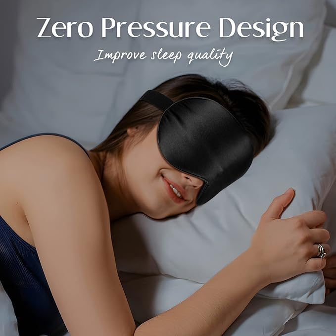 LULUSILK Mulberry Silk Sleep Eye Mask Blindfold with Adjustable Strap, Soft Eye Cover for Women Men Night Sleeping, Travel, Nap(Black) - Bloomnest