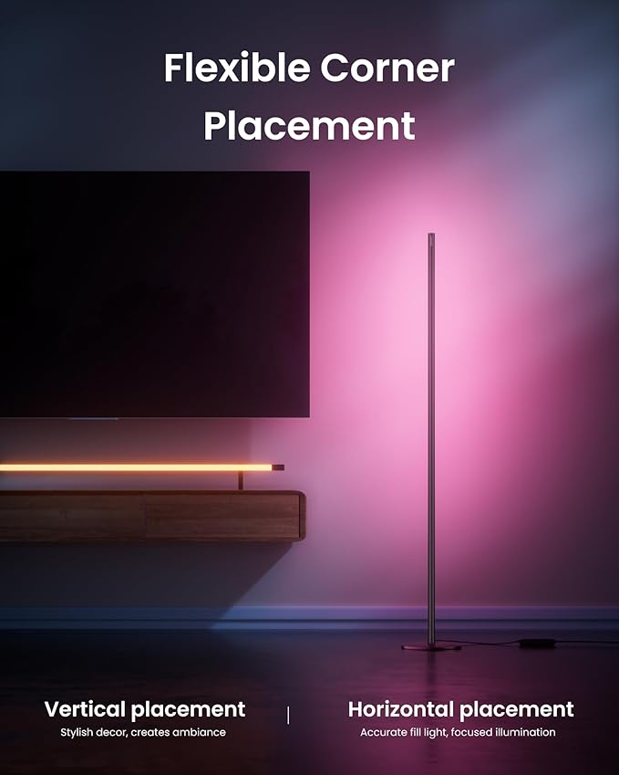 SwitchBot Floor Lamp with Matter, RGB, Warm Cool White, Corner Floor Lamp Compatible with Apple Home, Alexa, Google Home, 1200lm, Music Sync, Scene Modes, 16 Million Colors for Living Room Bedroom - Bloomnest