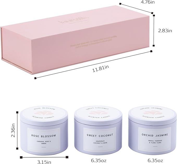 Luxury Candle Gift Set for Women – Luxury Candle Box with 3 Scented Soy Candles in Pink Box – Birthday, Housewarming, Valentine’s & Galentine’s Gift - Bloomnest