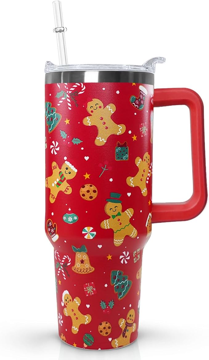 Ceovfoi 40 Oz Gingerbread Tumbler With Handle, Gingerbread Coffee Travel Mug Cup, Christmas Decor, Christmas Gifts for Women - Bloomnest