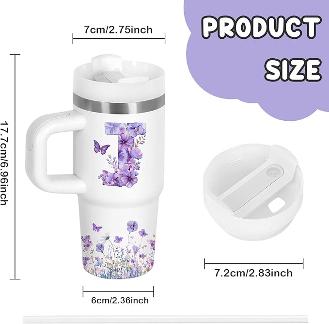 Letter J Tumbler Gifts, 14oz Letter J Themed Tumbler with Handle and Straw, Stainless Steel Double Wall Vacuum Insulated Cup Keep Hot Cold - 14oz Travel Mug with Lid Tumblers for Home Work Outdoor Use - Bloomnest