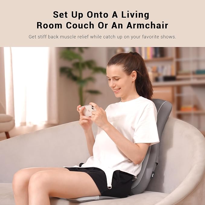 Mynt Gray Back Massager for Chair with Heat for Deep Tissue, Mesh Shiatsu Massage Chair Pad with 4 Deep Kneading Nodes, Heated Back Massage with a Seat Cushion - Bloomnest