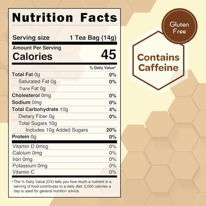 True Honey English Breakfast Tea Bags - Honey Crystals Blended in Every Sachet - Strong Antioxidant Support - All Natural Organic Herbal Caffeinated Free Tea Bag 24 Count - Bloomnest