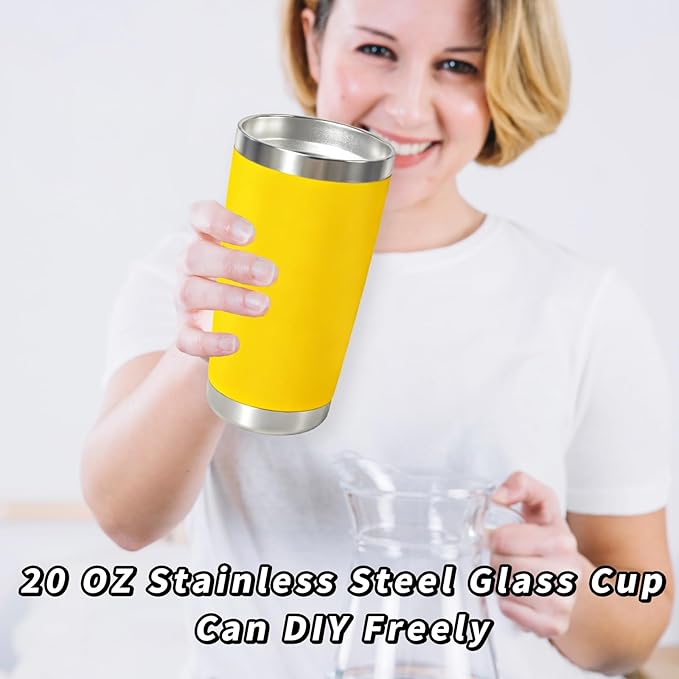 1 Pack 20oz Stainless Steel Tumbler with Lid, Leakproof Double Wall Travel Mug for Hot/Cold Drinks, Home Office Outdoor Party Use, Durable Powder Coated Insulated Cup/Yellow - Bloomnest