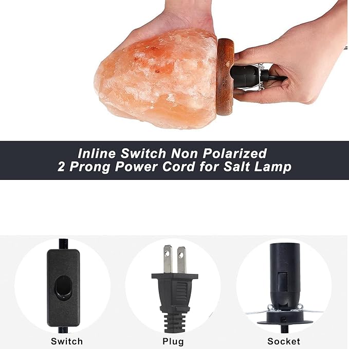 5FT Salt Lamp Cord ON/Off Switch with E12 Light Bulb Socket, 18AWG Himalayan 2 Prong Replacement Cord for Salt Rock Lamp/Christmas Village House