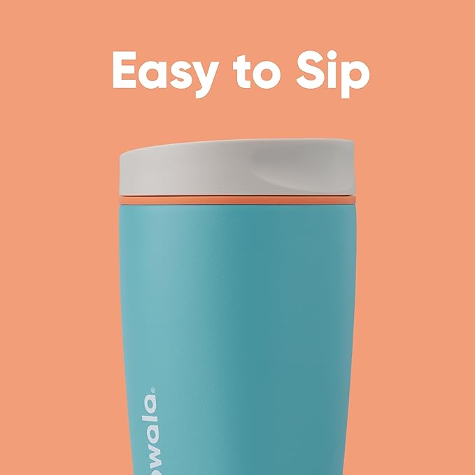 Owala SmoothSip Slider Insulated Stainless Steel Coffee Tumbler, Reusable Iced Coffee Cup, Hot Coffee Travel Mug, BPA Free 20 oz, Grey/Blue (Beachy Breeze) - Bloomnest