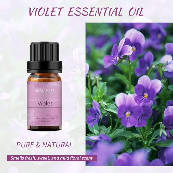 BURIBURI Violet Essential Oil 10ml, 100% Pure, Undiluted, Natural Violet Fragrance Oil for Diffuser, Soap Candle Making BURIBURI