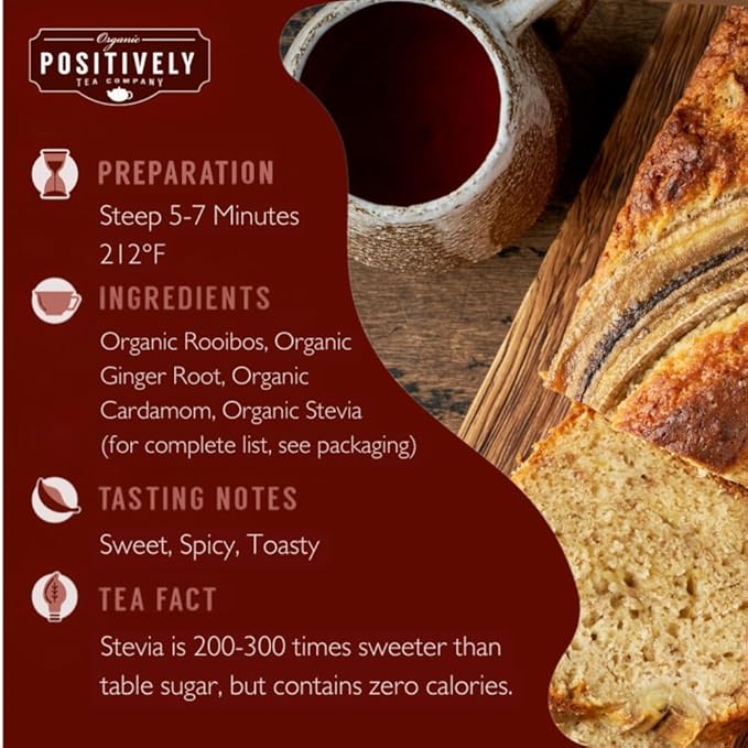 Organic Positively Tea Company, Banana Bread Chai Rooibos Tea, Loose Leaf, 4 Ounce - Bloomnest