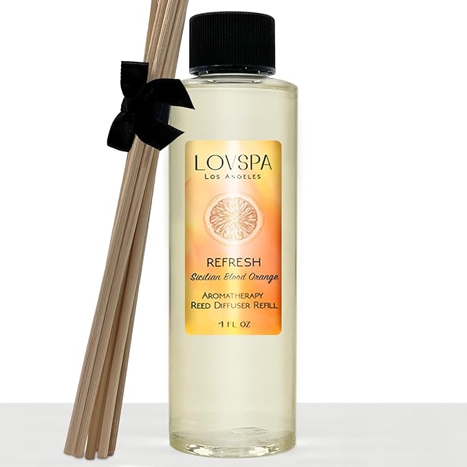 LOVSPA Refresh Sicilian Blood Orange Diffuser Oil - Luxury Essential Oils for Diffuser Refill & Air Freshener Room Spray - Natural Home Fragrance, Scented Oil for Diffusers, USA Made, 4oz - Bloomnest