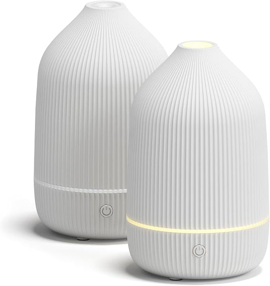 Essential Oil Diffuser, 2Pack, 100ml Aromatherapy Diffuser, Mini Ultrasonic Diffuser for Essential Oil, Home, Office, Cool Mist Humidifier with 7 Led Light, Auto Shut-Off, White - Bloomnest