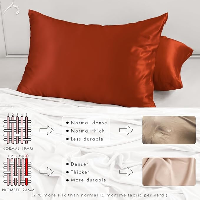 PROMEED 23 Momme Silk Pillowcase 2 Pack with Zipper, 3rd Gen Grade 6A+ 100% Mulberry Silk Pillow Case Set of 2, Cooling Pillow Cases for Hot Sleepers (King 20"x36", Dusk) - Bloomnest