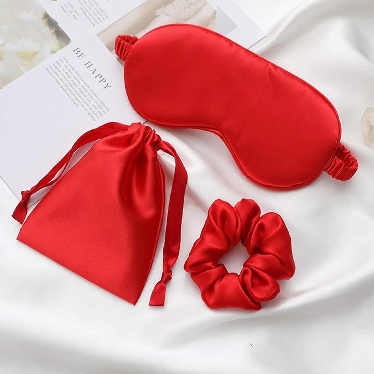 Silk Satin Sleeping Eye Mask, Red Sleep Eye Night Blindfold for Women and Men, Soft Breathable Blackout Eyeshade Eye Cover for Travel, Wedding Bridesmaid Gift
