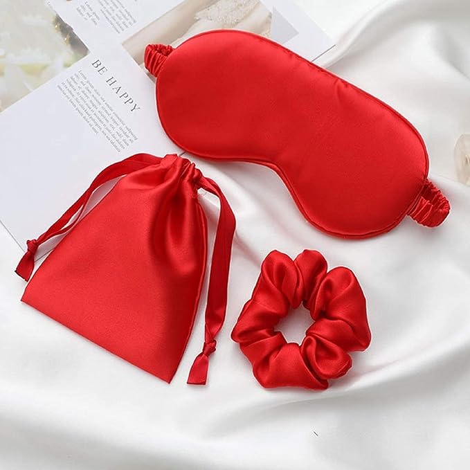 Silk Satin Sleeping Eye Mask, Red Sleep Eye Night Blindfold for Women and Men, Soft Breathable Blackout Eyeshade Eye Cover for Travel, Wedding Bridesmaid Gift - Bloomnest