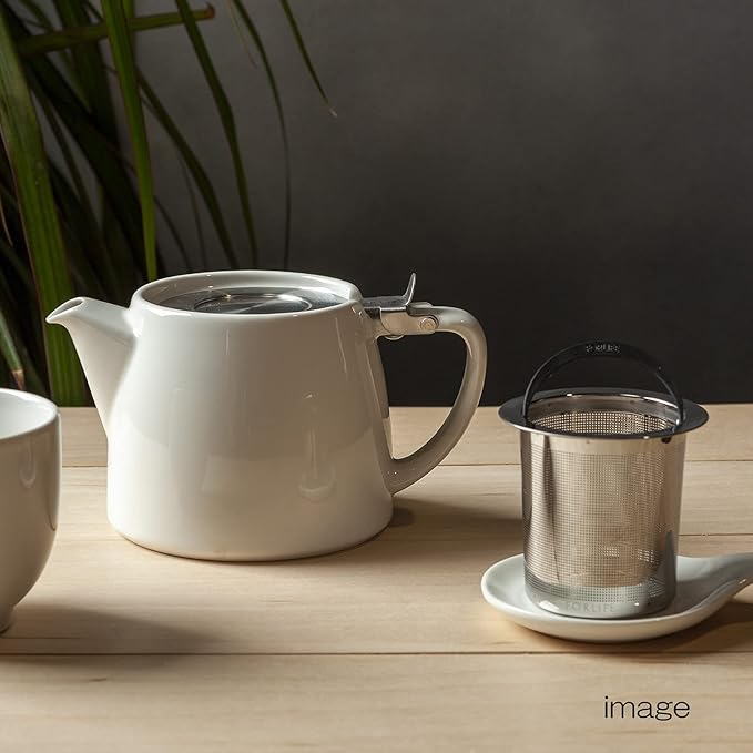 FORLIFE Stump Teapot with SLS Lid and Infuser, 18-Ounce, White