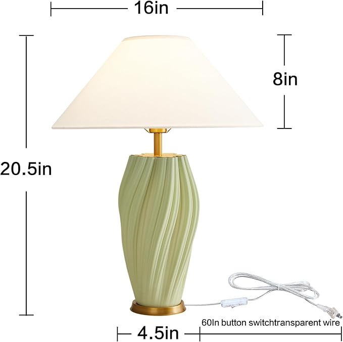 Modern E26 Ceramic Table Lamps 20.5", Sage Green Plug in Table Lamp Funky Decor for Living Room Desk End Bedroom Bedside Room Office - Bloomnest