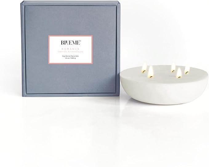 New BLUEME Wellness Candle Wax Refill, Contains Essential Oil, Sustainable, Hand Finished, Hand Poured, Premium, Luxury Ceramic, Natural Cotton Wick (24oz, Oakmoss & Sandalwood) - Bloomnest