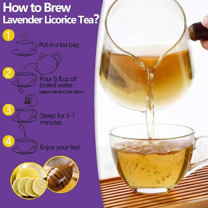 Premium 50 Lavender Licorice Tea Bags, Made with Natural Lavender Flowers & Wild Licorice Root, for Relaxation & Sleep & Wellness, Caffeine Free & No Artificial Flavors. - Bloomnest