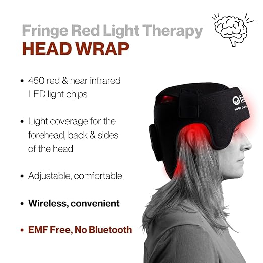 Fringe Red Light Therapy Wrap for Head & Hair, Both Red Light 660nm and Infrared Light 850nm, 360 LED Lights, Sports Recovery JoinFringe