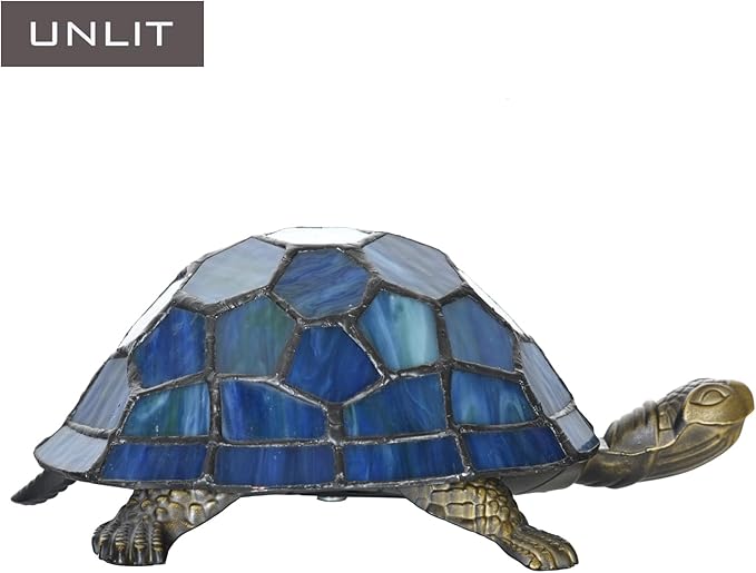 A0020 Turtle Tiffany Style Accent Table Lamp Handmade Stained Glass Animal Night Light for Bedside Livingroom Bedroom Home Decoration (Blue Turtle) - Bloomnest
