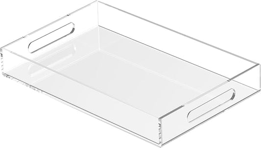 Acrylic Tray 15x10 with Cut Handles - Spill Proof Decorative Tray is an Ideal Countertop Organizer for Living Rooms, Ottoman Coffee Tables, Offices, Kitchens & Serving Guests - Bloomnest