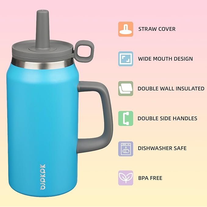BJPKPK 50oz Insulated Tumbler with Handle Stainless Steel Travel Coffee Mug with Lid Reusable Large Water Bottle with Straw,Reef Blue - Bloomnest