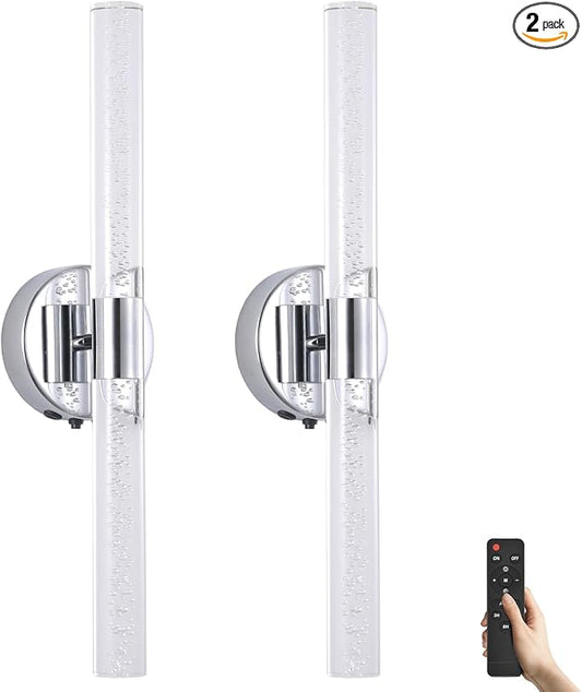 Silver Wall Light LED Battery Operated Wall Sconces(2 Pack), 20-Inch Dimmable Crystal Wall Sconce, Rechargeable Chrome Bubble Wall Lights, Wireless Wall Lamp for Bedroom, Living Room - Bloomnest