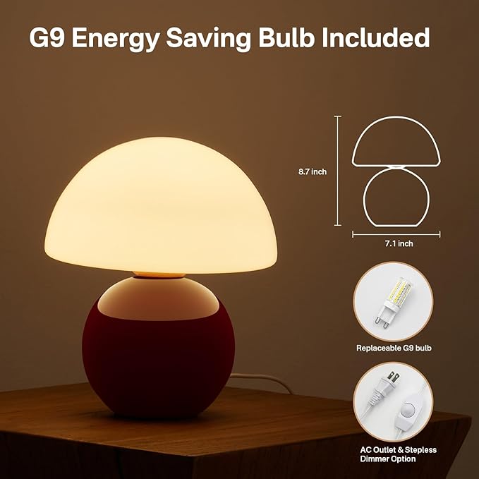 Mushroom Lamp Table Lamp for Bedroom,Desk Bedside Small Lamps for Living Room Night Stands,Mushroom Decor Cute Mini Modern Mid Century Lamps,Unique Aesthetic Home Decor(Christmas Red) - Bloomnest