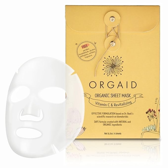 ORGAID Organic Sheet Mask | Made in USA (Vitamin C & Revitalizing, pack of 4) - Bloomnest
