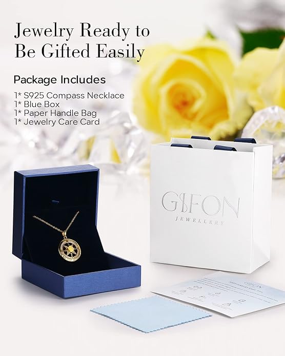 S925 Necklace Gift for Wife |Compass Jewelry |Women Anniversary |Sterling Silver |Girlfriend Birthday Gifts for Her Valentines |I'd be Lost without You |Jewel 18K Gold - Bloomnest