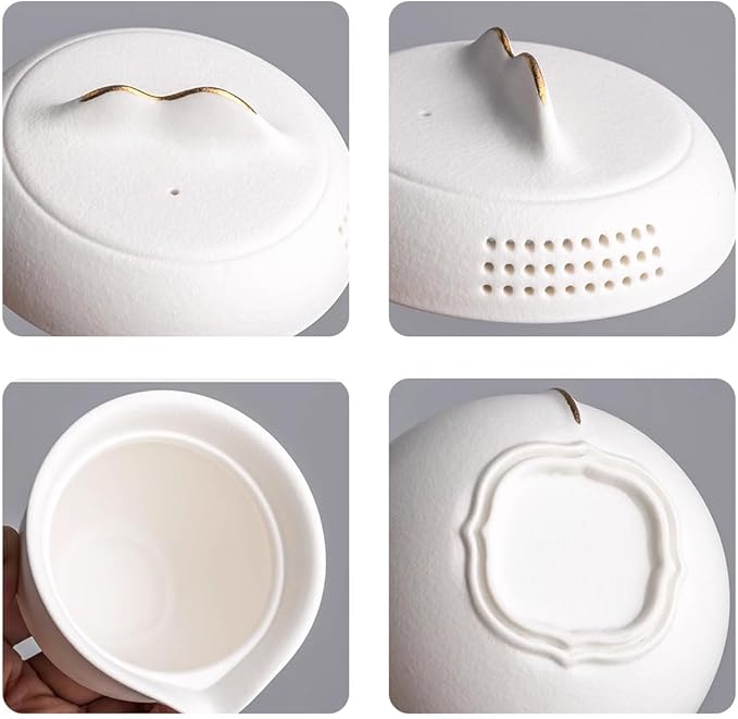 Travel Tea Set Ceramic Tea Pot Set Chinese Kung Fu Teapot Porcelain Gongfu Teacups Frosted Glazed Tea Cup, Portable Bag 1 Pot 3 Mini Cup All in One for Home Office Outdoor Picnic Camping Hotel, White - Bloomnest