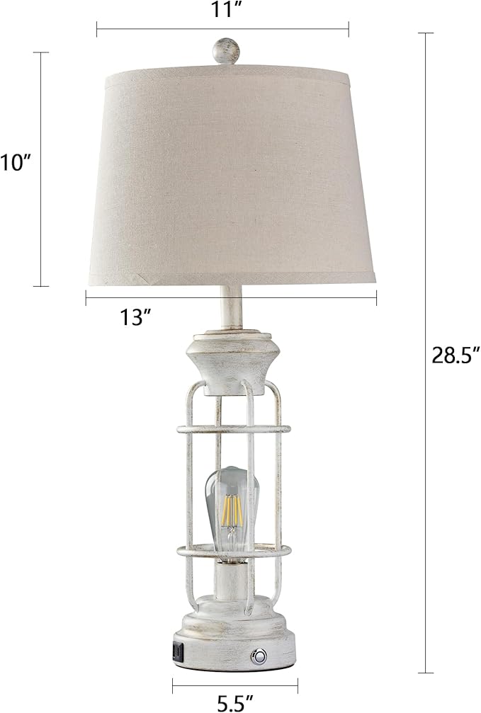 Farmhouse Lamps Set of 2, 28.5" Touch Lamps for Nightstand with USB C+A Ports, LED Bulbs Included - Bloomnest