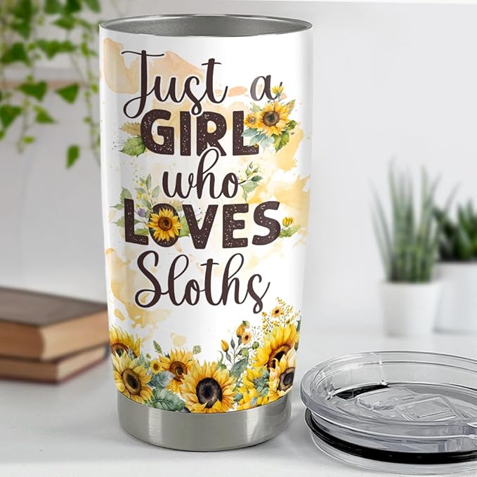 SANDJEST Sloth Tumbler 20oz Girl Loves Sloths Stainless Steel Insulated Tumblers Coffee Travel Mug Cup Gift for Women Girls Teen Birthday Christmas - Bloomnest