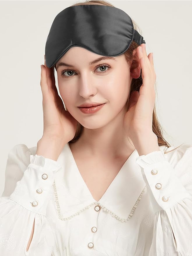 Mulberry Silk Blackout Adjustable Sleep Eye Mask for Men/Women Travel Plane,Charcoal - Bloomnest