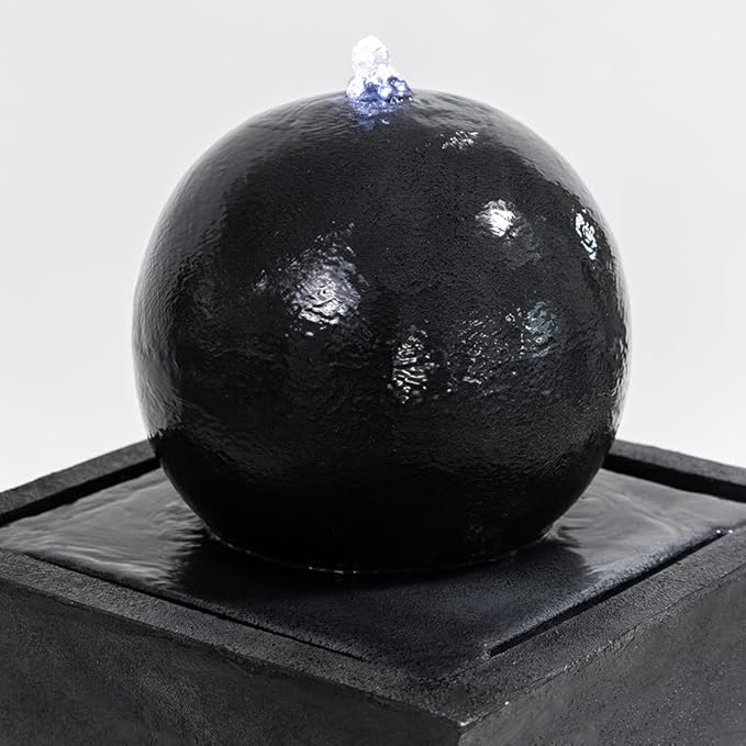 Black Sphere Water Fountain Outdoor –Unique Rotating Curve Design，Modern Zen Water Fountain for Garden, Patio, Indoor Floor Standing Decor,32.28'' Tall (Black) - Bloomnest