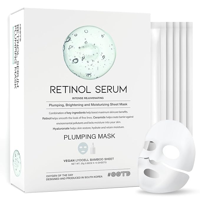 Rejuvenating Retinol Sheet Mask Korean Vegan Wrinkle Lifting, Plumping and Moisturizing Sheet Mask, Retinol, Ceramide, Hyaluronate 10EA - Bloomnest