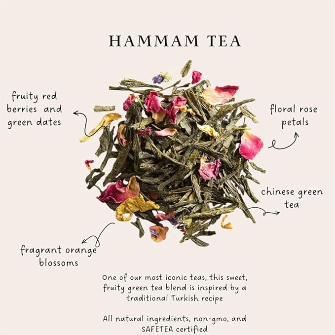 Palais des Thés - Hammam Green Tea, Rose & Red Berries - Premium Tea Bags, Serves 20 Cups - Bloomnest