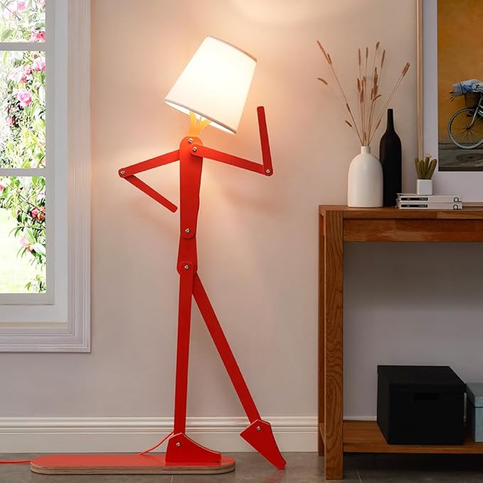 Cool Tall Floor Lamp for Bedroom & Living Room - Unique Corner Decorative Reading Wood Standing Light Creative Swing Arm Design for Farmhouse Dorn Gift Idea - Oran Orange Bulb Included - Bloomnest