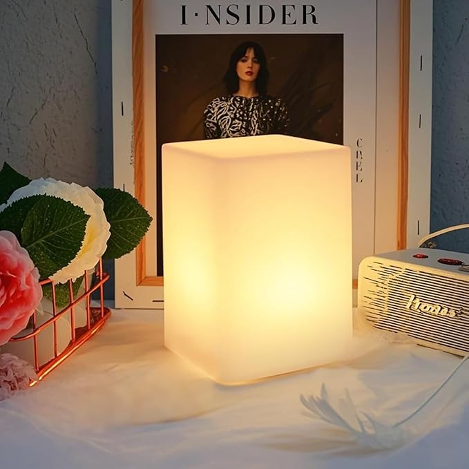 Mr.Go 6-inch Dimmable LED Night Light Mood Lamp for Kids and Adults - 16 RGB Colors - 8 Level Dimming - 4 Lighting Effects - Rechargeable - Remote Control - Decorative - Fun and Safe - White Cube - Bloomnest