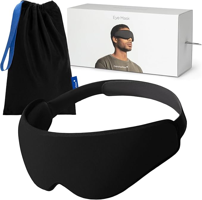 Ostrichpillow Eye Mask, Sleep Mask for Men Women 100% Blackout, No Pressure On Eyes, Soft & Breathable, Adjustable Fit, Travel Bag Included - Bloomnest