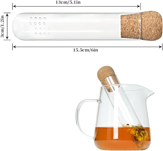2 PCS Glass Tea Infusers for Loose Tea——Reusable Round filter holes Tea Glass Strainers with Cork Lid & Teaspoon & Cleaning Brus - Bloomnest